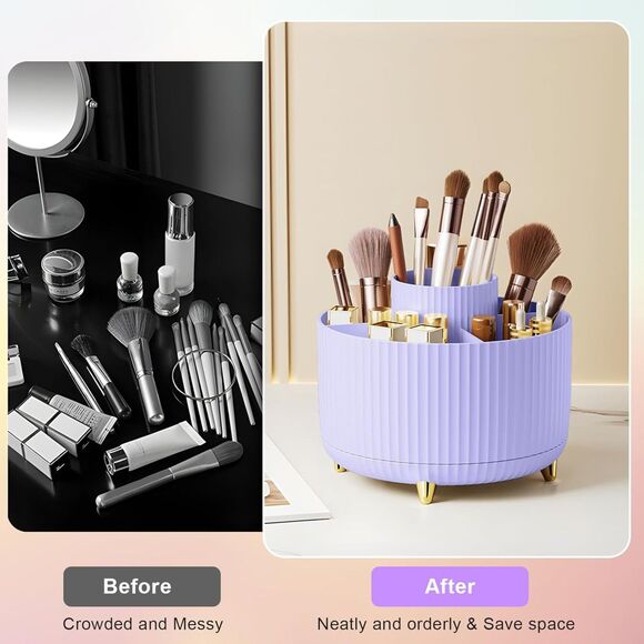 Diesisa 5 Slot Make up Brushes Purple Cup 360° Rotating Makeup Brush Holder - Picture 2 of 5